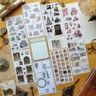vintage shopping antique thrift stamp victorian camera typewriter favorit sticker sheet notepad stamp