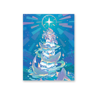 shark girl ocean waves star fantasy water card