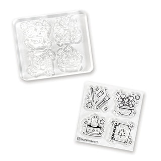 stamp cute stationery desk plant coffee