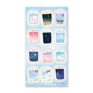 flying airplane window sky views sticker sheet